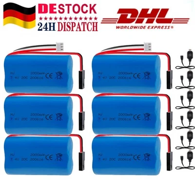 6x Li-ion Akku 7,4v 2000mah Batterie 2p Stecker Mjx T640 F39 F49 T39 Rc Syma 822 - Bild 1 von 4
