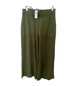 Loft Soft Knit Pull On Wide Leg Crop Pant With Pockets Army Green Womens S NWT - Picture 1 of 6