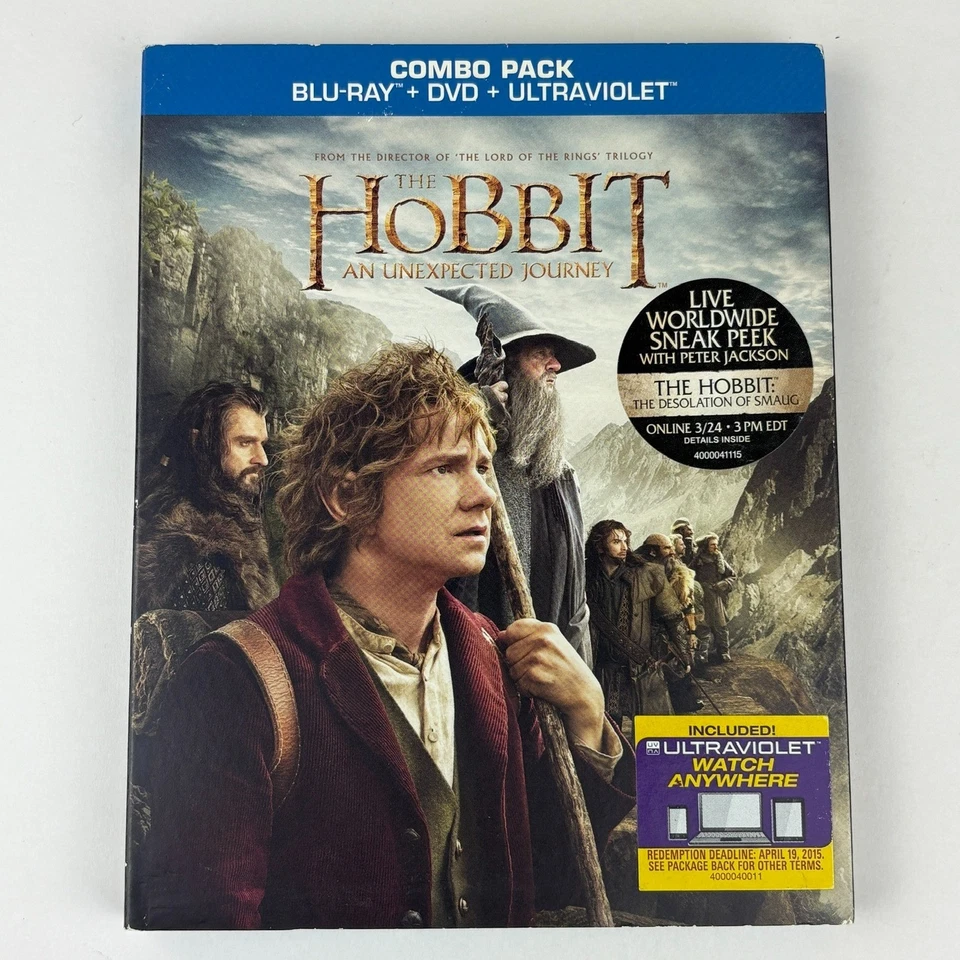 The Hobbit An Unexpected Journey [Blu ray DVD UV] 3 Disc Movie Film Slipcover - Image 1 of 4
