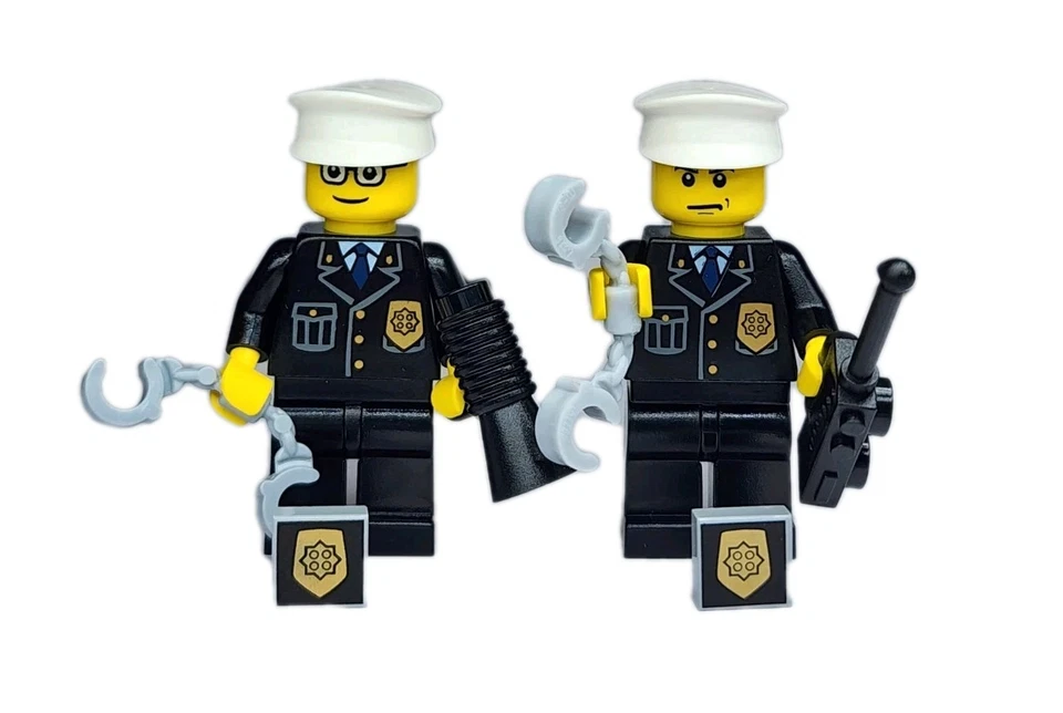 NEW LEGO® 2 City police officer Minifigs Minifigure Formal Suit Badge Handcuffs  - Image 1 of 1