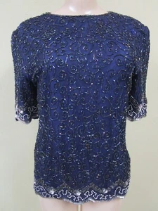 SILKY NITES DARK BLUE & SILVER SEQUIN EMBELLISHED TOP SIZE PS - Picture 1 of 5