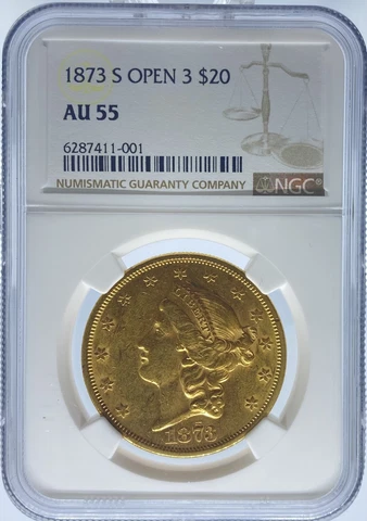 1873-S Open 3 $20 Liberty AU55 NGC (#PA6287411001) Cover