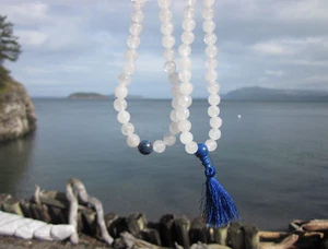 Custom Design Snow Quartz Lapis Guru Markers Tibetan Buddhist Mala Prayer Beads - Picture 1 of 12