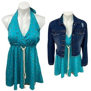 Senfkörner Sommerkleid Damen Medium Jeansjacke blau Boote Strand Picknick Date - Bild 1 von 13