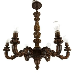Carved wood Wooden Chandelier vintage gorgeous Ornate 6 lights arm farmhouse sty - Picture 1 of 12