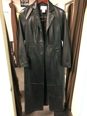  TOGETHER WOMEN'S FULL LENGTH LEATHER LOOK COAT TRENCH COAT PATTERN SIZE 4 USED - Image 1 of 4