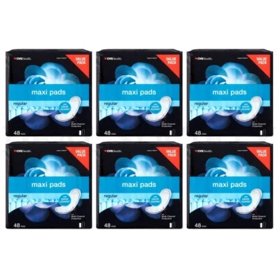 Maxi almohadillas CVS Health regulares con protector de olores 48 unidades cada lote de 6 Foto 1 de 4
