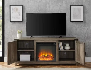 TV Stand with Barn Doors and Electric Fireplace fits TV up to 65 in. - Wash Gray - Picture 1 of 4