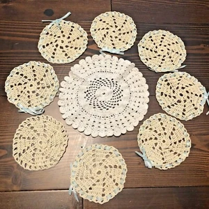  Lot Of 8 Handmade Crochet Coasters 1 Doily  Vintage  - Picture 1 of 7