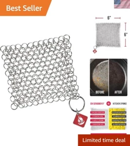 Durable 6x6 Inch Cast Iron Chain Mail Scrubber - Versatile Cookware Cleaner - Picture 1 of 9