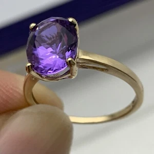Purple Amethyst Gemstone 10k Yellow Gold Vintage Cocktail Ring - Picture 1 of 20