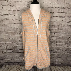 Espléndida Sudadera con Capucha Naranja Gris Rayas Sin Mangas Cremallera Top Bolsillos Grandes - Imagen 1 de 12