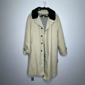VTG Eddie Bauer Goose Down Faux Fur Collar Beige Button Trench Coat Size Large - Picture 1 of 17