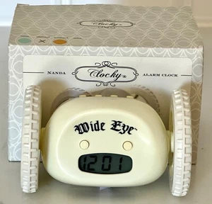Clocky Original Alarm Clock on Wheels Runs Away WIDE EYE Almond WORKS Runaway - Picture 1 of 5