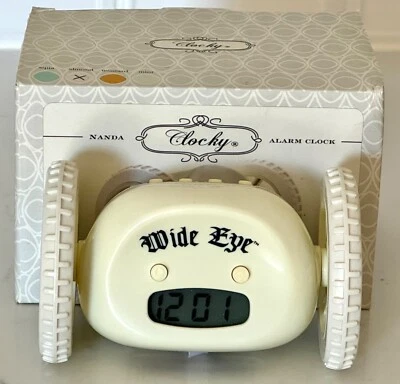 Clocky Original Alarm Clock on Wheels Runs Away WIDE EYE Almond WORKS Runaway - Image 1 of 4