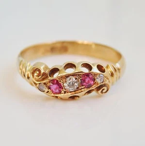 Atemberaubender antiker viktorianischer 18 Karat Gold Rubin & Diamant Ring c1900; UK Größe 'L 1/2' - Bild 1 von 8