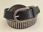LACOSTE Mens Leather Fabric Belt Black white woven checkered Sz 40 #25056