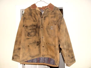 HERREN VINTAGE DISTRESSED CARHARTT BRAUN/SCHWARZ GEKNÖPFT CHORE JACKE GRÖSSE 46-48 - Bild 1 von 16