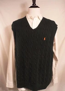 Ralph Lauren Mens Cable Knit Fisherman Forrest Green Cotton Sweater Vest Size XL - Picture 1 of 7