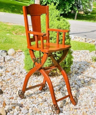 Antique Wood Highchair Child's Wooden Booster Seat Hand Crafted Kid's High Chair - Image 1 of 4