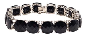 VINTAGE Bracciale Tennis Donna Argento Sterling/Onice - Foto 1 di 8