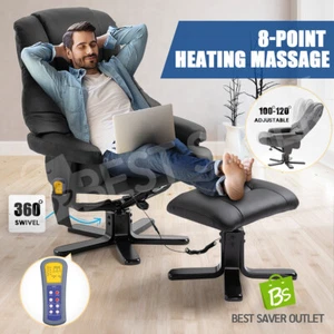 PU Leather Massage Chair Full Body Recliner Ottoman Lounge Heated Armchair Black - Picture 1 of 12