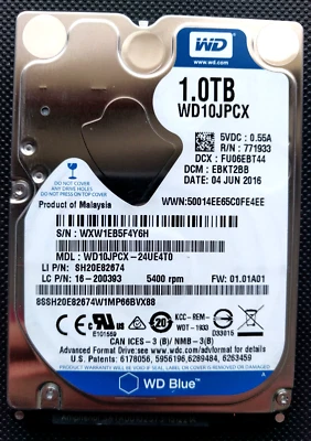 COME NUOVO WD Blue WD10JPCX - Hard Disk SATA III 1 TB 2,5'' 5400 RPM 16MB CACHE - Immagine 1 di 3