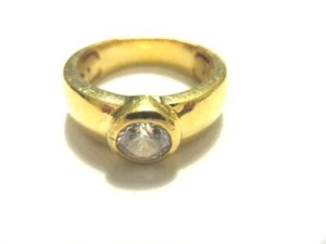 Anillo de plata chapado en oro con piedra clara (925) OM3357 - Imagen 1 de 2