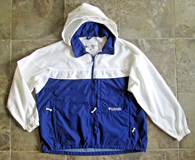 Chaqueta cortavientos de colección Columbia Shell para mujer XL blanca azul empaquetable con capucha 1998 Foto 1 de 4