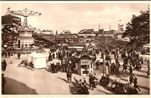 ENGLAND - WEMBLEY - BUSY AMUSEMENT PARK BRITISH EMPIRE EXHIBITION - OLD POSTCARD - Picture 1 of 2