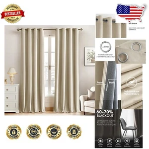 Beige Samt Ösen Fenster Vorhänge - Elegant 52"x84" Vorhänge für Schlafzimmer - Bild 1 von 8