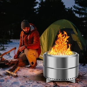 27" Outdoor Smokeless Fire Pit Bonfire Wood Burning Firepit with Stand Outside - Picture 1 of 13