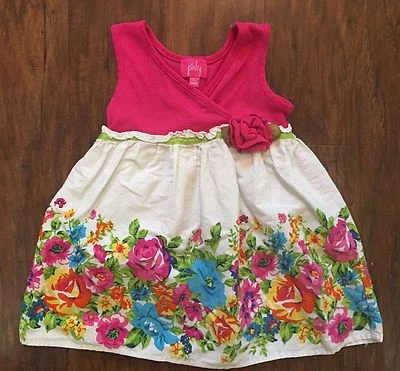 Pinky Bebé Niñas Verano Sol Vestido Audaz Floral Rosa Caliente Talla 24m Foto 1 de 3