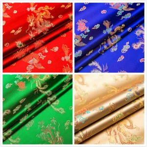 Embroidery Dragon Brocade Damask Fabric Satin Costumes Material By Metre Costume - Picture 1 of 15