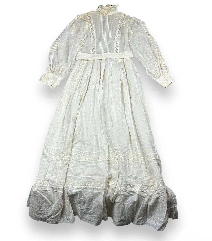 Vintage Laura Ashley Wedding Dress Stunning Ivory Sz 10 Lace Trim Slip Swiss Dot - Image 1 of 4