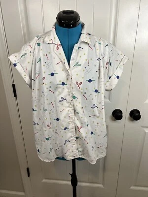 复古 Ann Chabrol 短袖纽扣运动印花 14 码 — 第 1/4 张图片