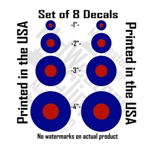 8 RAF Type B UK Roundel decal stickers 2x 1" 2" 3" 4" included - Foto 1 di 6