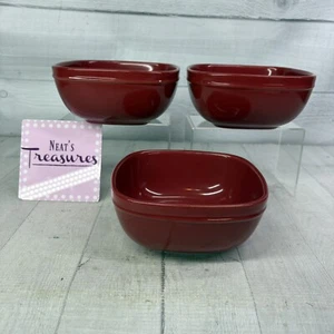 Home Trends CANOPY RED Cranberry Emboss Square Porcelain Soup Cereal Bowls Set 3 - Picture 1 of 16