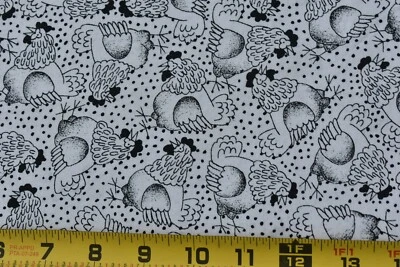 32" Long, Black & Off-White Chickens Quilt Fabric, Fabric Traditions/2001, P4135 - Image 1 of 4