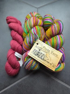 Juego de 2 calcetines a rayas de hilo de poste 75/25 SW lana/nylon 393 yardas cada uno 100 g y mini  Foto 1 de 4