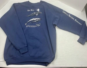 Vintage 90er Herren Sweatshirt Größe Large Grauwal 1990 Rundhalsausschnitt Blau Cabrillo - Bild 1 von 9