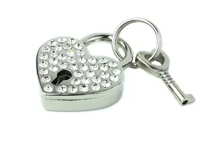 Rhinestone Heart Real Padlock With Key Premium Quality for Pendant - Picture 1 of 2