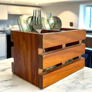 Cucharas de madera soporte para cubiertos y soporte para pañuelos con dos compartimentos |Multiusos - Imagen 1 de 6