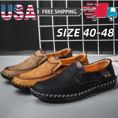 Men's Handmade Leather Shoes Leisure Loafers Slip on Casual Shoes Driving Work - Image 1 of 4