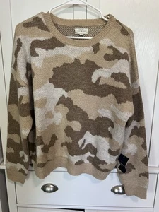 Lucky Brand NWT Camouflage Sweater Womens Size Large L Neutral Colors Crewneck - Picture 1 of 9