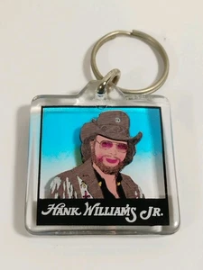 Hank Williams Jr Keychain Key Ring Fob Vintage Lucite  - Picture 1 of 2