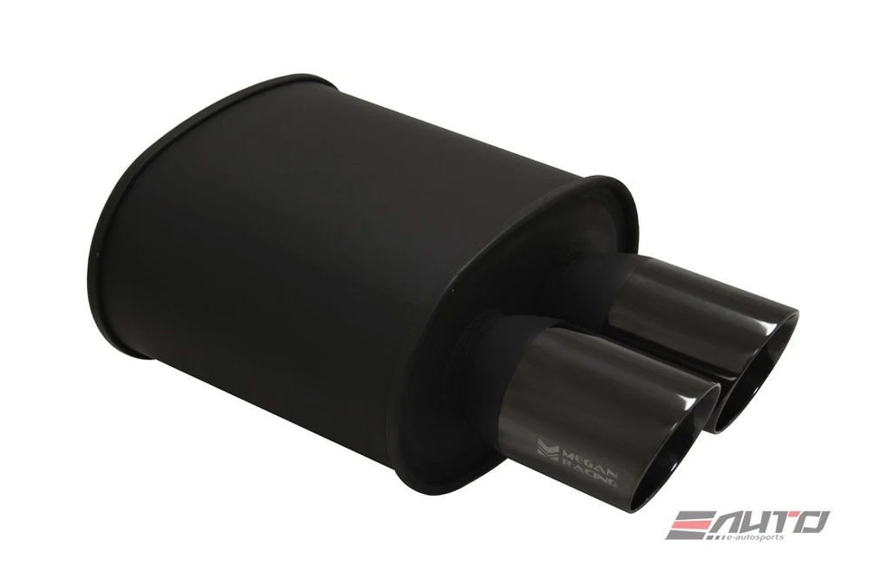 MEGAN M-BC 3.5" Dual Black Chrome Roll Tip Exhaust Muffler 2.4" inlet - Image 1 of 1