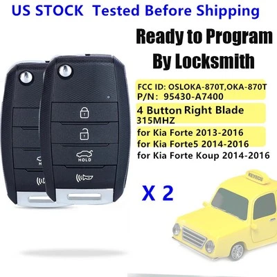 2 X  For Kia Forte 2014 2015 2016 Flip Remote Key Fob OSLOKA-870T 95430-A7400 Foto 1 de 2