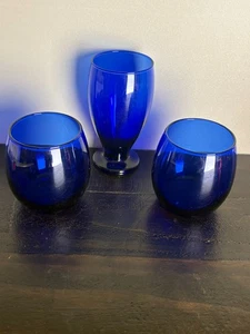 Set Of 3 Cobalt Blue Rocks/Juice and Tumbler glass Bar Glassware - Picture 1 of 6