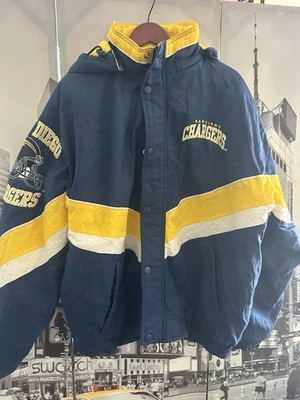 复古 Starter Pro Line SAN DIEGO CHARGERS 全拉链连帽冬季夹克男式 L — 第 1/4 张图片